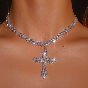 18k Gold Plated Silver Crystal Cross Choker Necklace Boho Tribal new